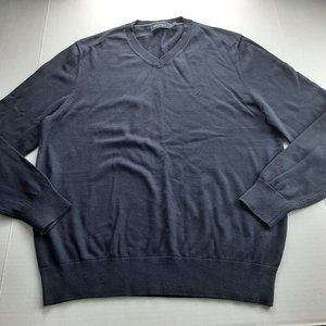 NAUTICA Mens Pullover V-Neck Sweater Size Medium Navy Blue 100% Cotton Knit
